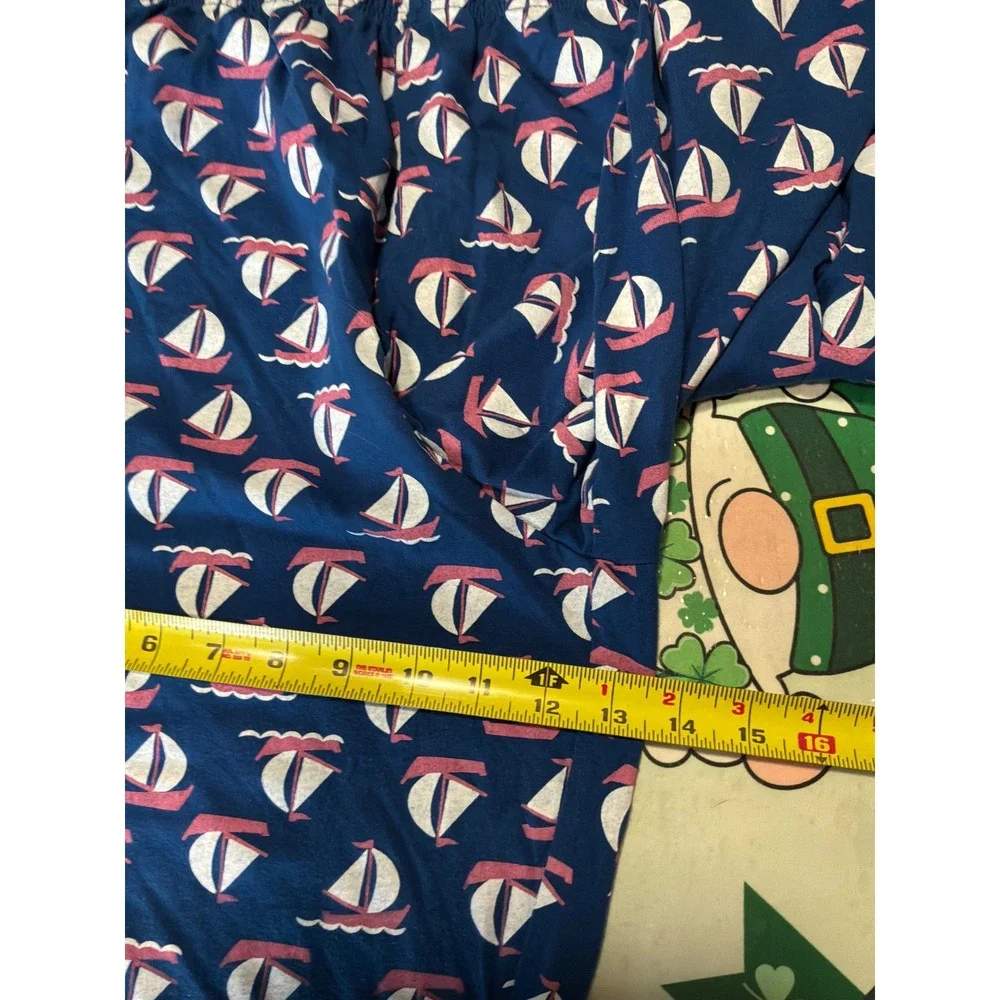 Blair Women Pajama Pants L Blue Sailboat Print‎ Nautical Crop Sleepwear B18111